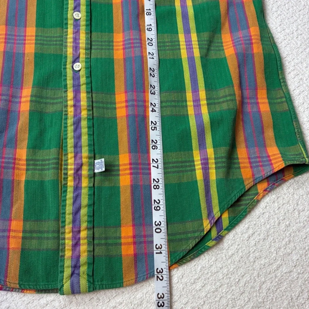 Ralph Lauren Mens L Green Plaid Button Down Shirt Long Sleeve 90s Preppy Madras